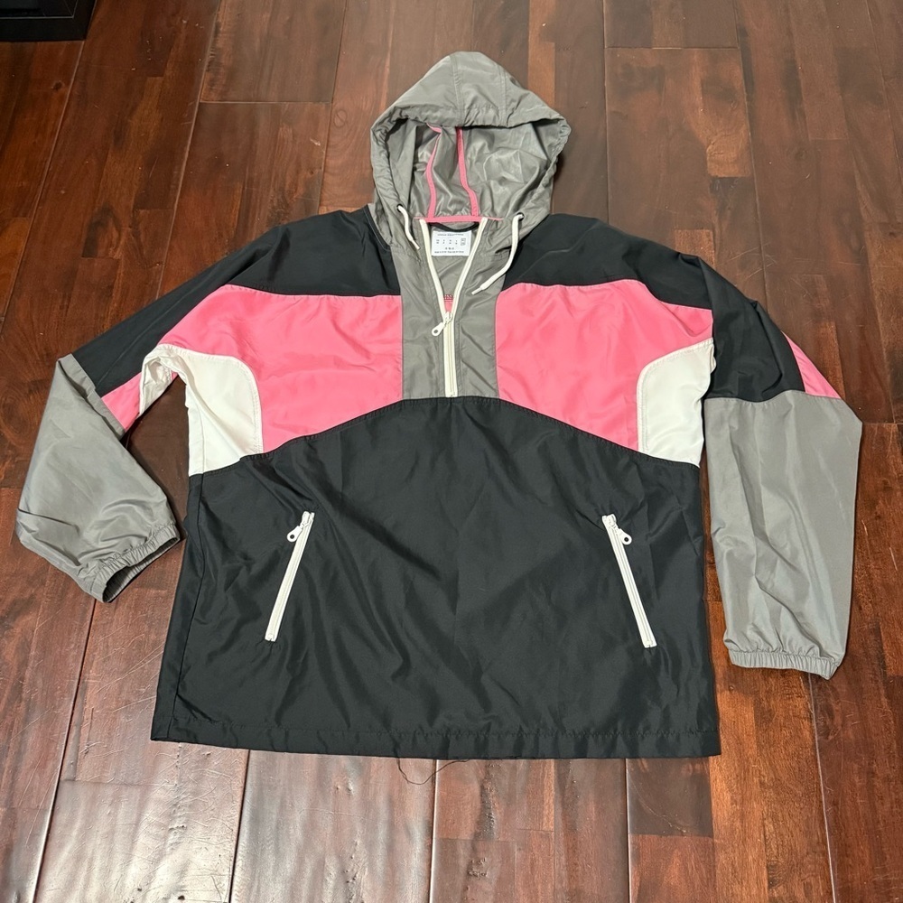 Urban Outfitters 1/4 Zip Rain Jacket Pullover Women’s Size XL Color Block Pink